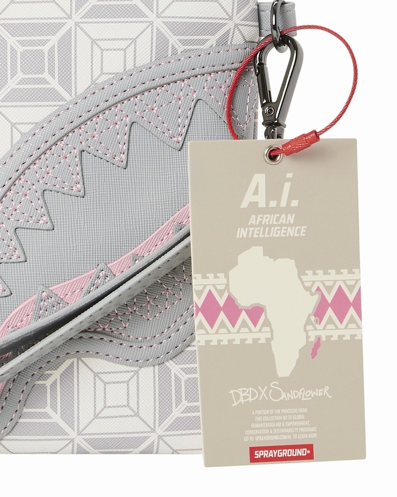 White Sprayground A.I.8 African Intelligence Booked & Busy Crossover Men's Clutch Bags | 264261836