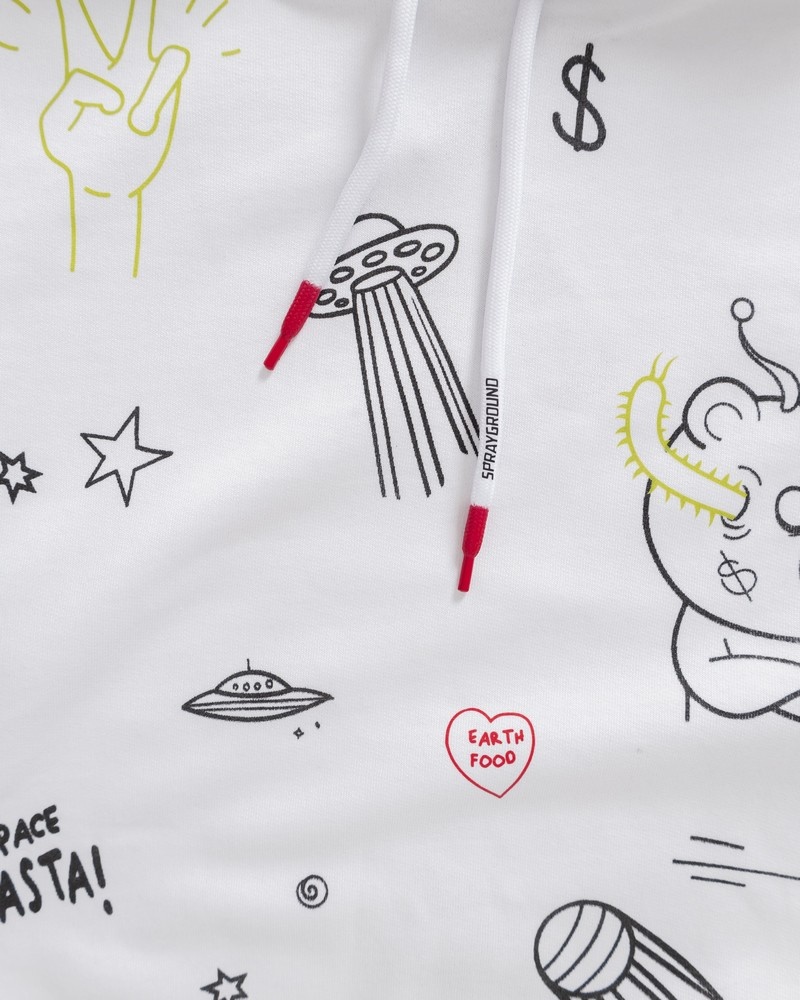 White Sprayground Alien Doodle Men's Hoodie | 288169857