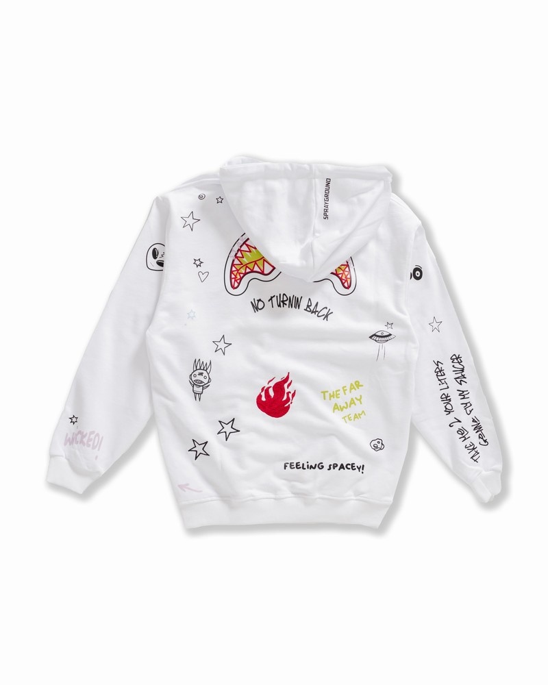 White Sprayground Alien Doodle Men's Hoodie | 288169857