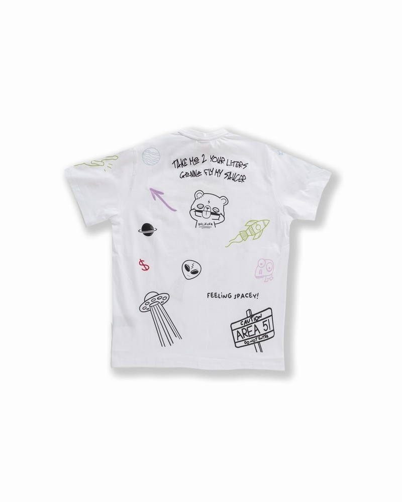 White Sprayground Alien Doodle Regular Women's T Shirts | 858164480