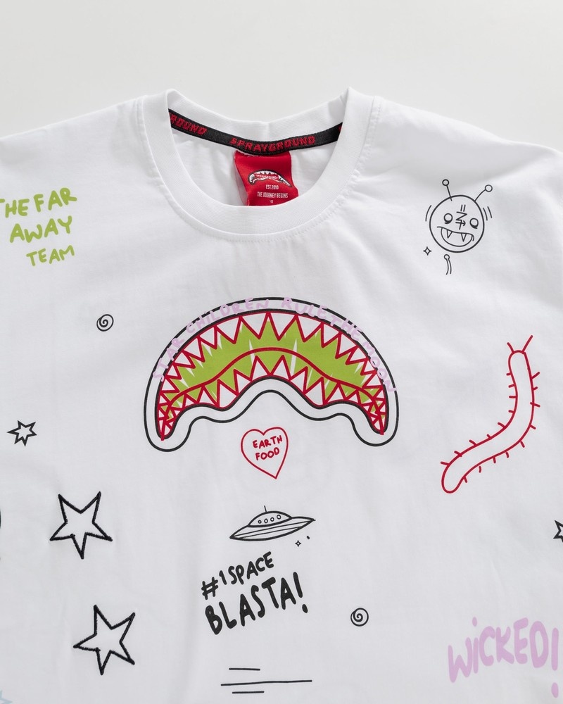 White Sprayground Alien Doodle Regular Women's T Shirts | 858164480