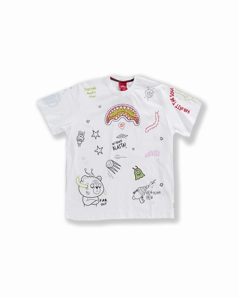 White Sprayground Alien Doodle Regular Women\'s T Shirts | 858164480