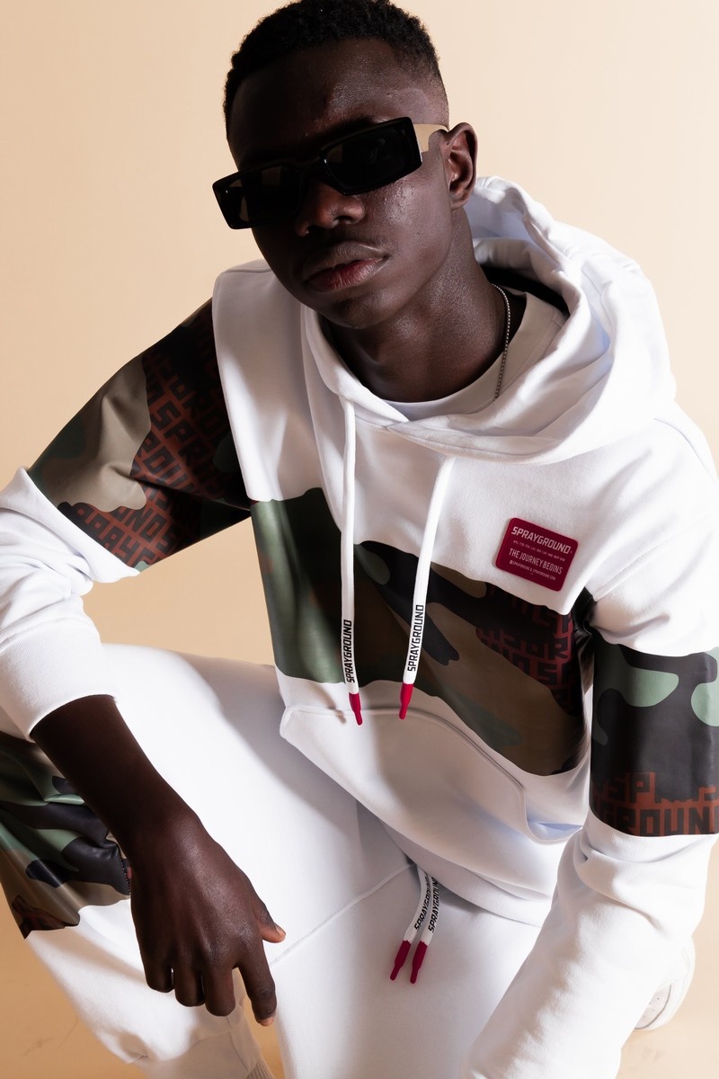 White Sprayground Andre Camo Men's Hoodie | 862668571