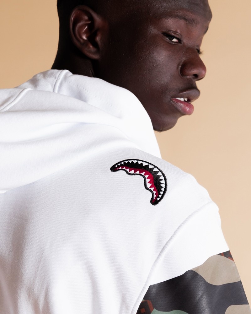 White Sprayground Andre Camo Men's Hoodie | 862668571