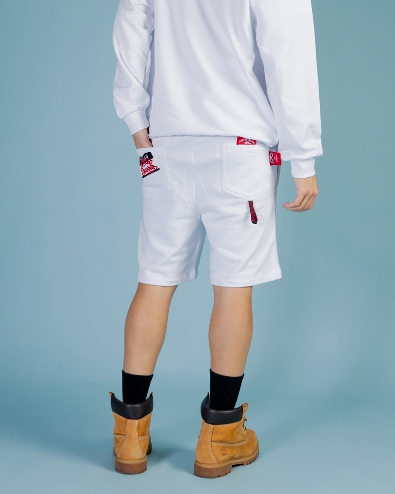 White Sprayground Bermuda Label Shark Men's Shorts | 693899896