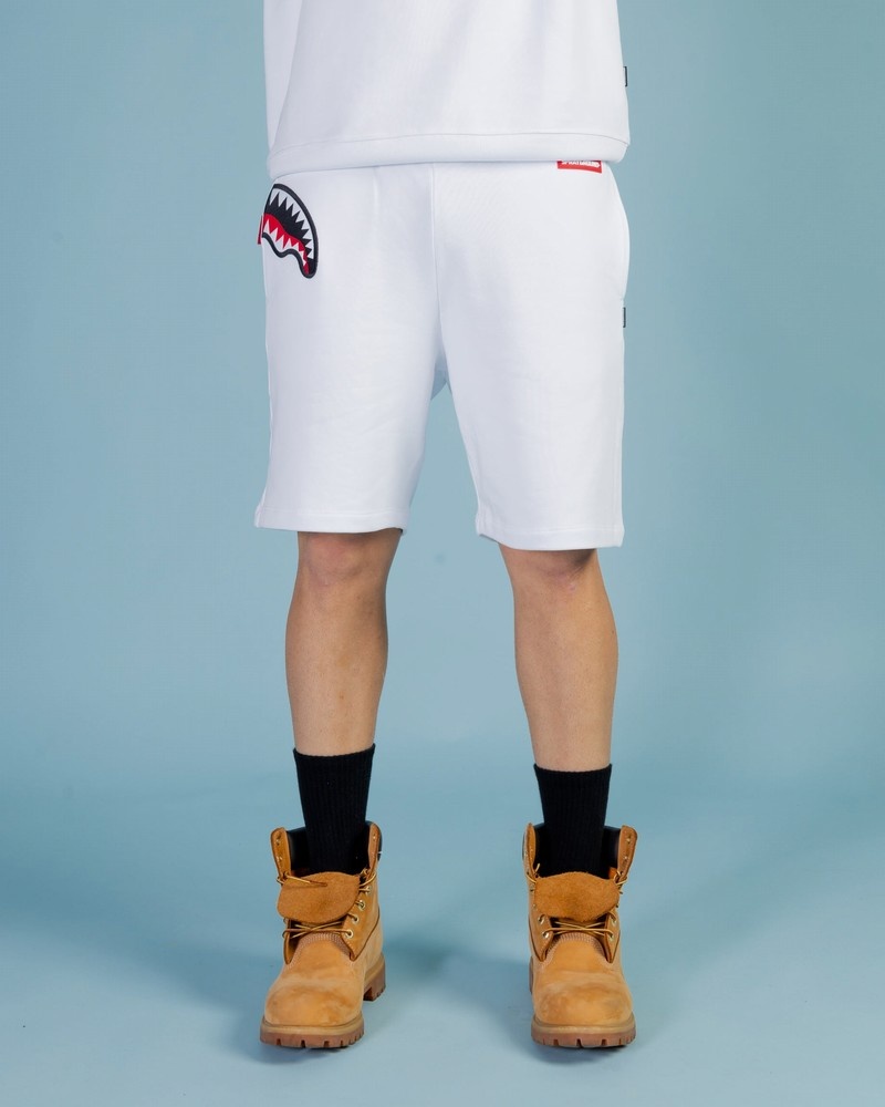 White Sprayground Bermuda Label Shark Men's Shorts | 693899896