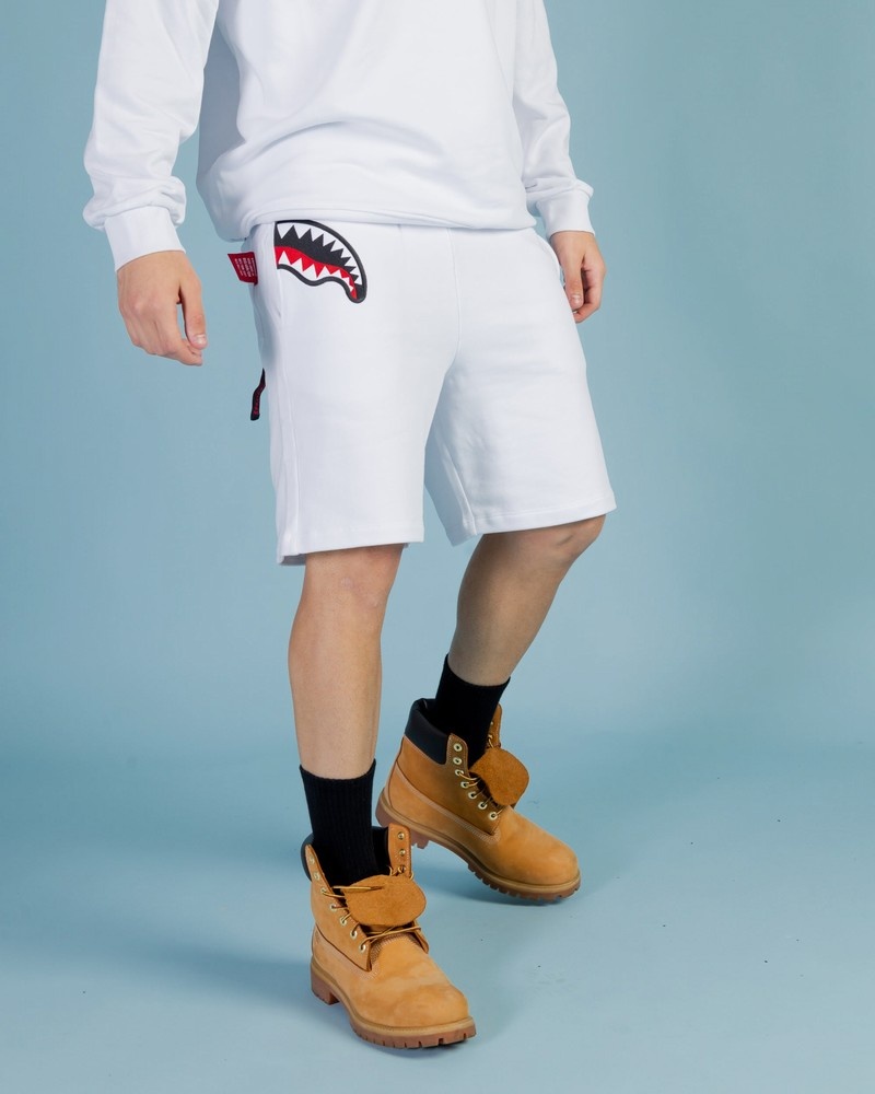 White Sprayground Bermuda Label Shark Men\'s Shorts | 693899896