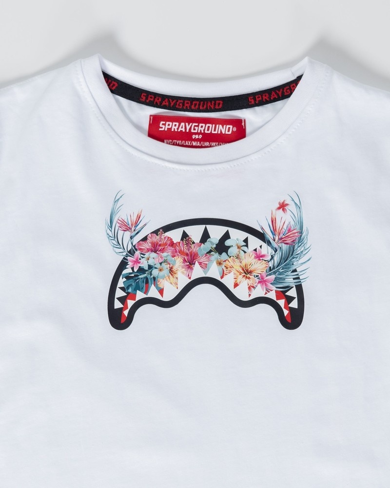 White Sprayground Blossom Sharks Crop Kids' T Shirts | 113979962