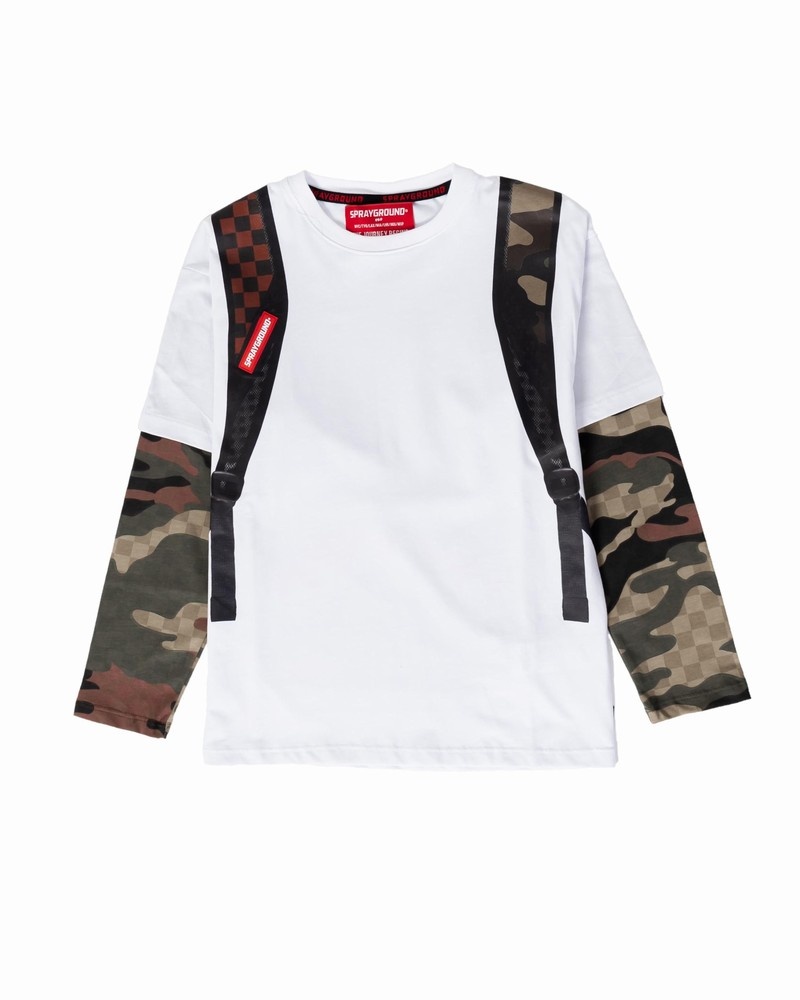 White Sprayground Camo Check Backpack Double Kids' T Shirts | 65807578
