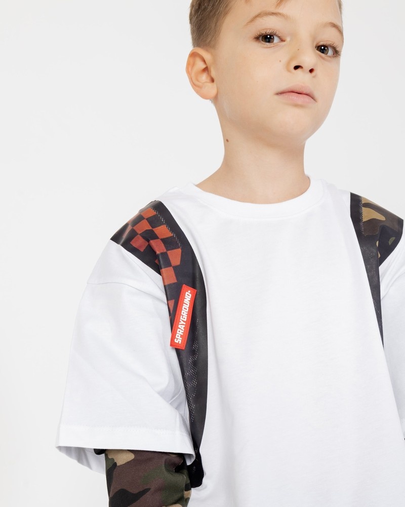 White Sprayground Camo Check Backpack Double Kids' T Shirts | 65807578