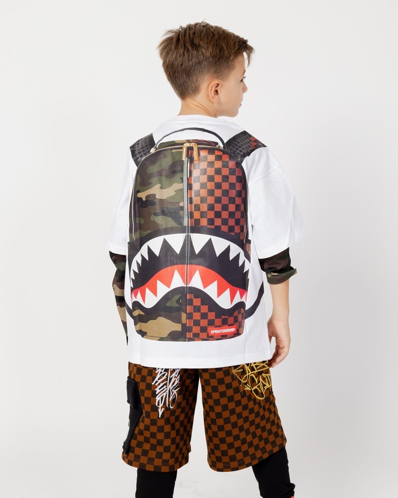 White Sprayground Camo Check Backpack Double Kids' T Shirts | 65807578