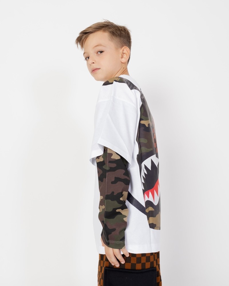 White Sprayground Camo Check Backpack Double Kids' T Shirts | 65807578