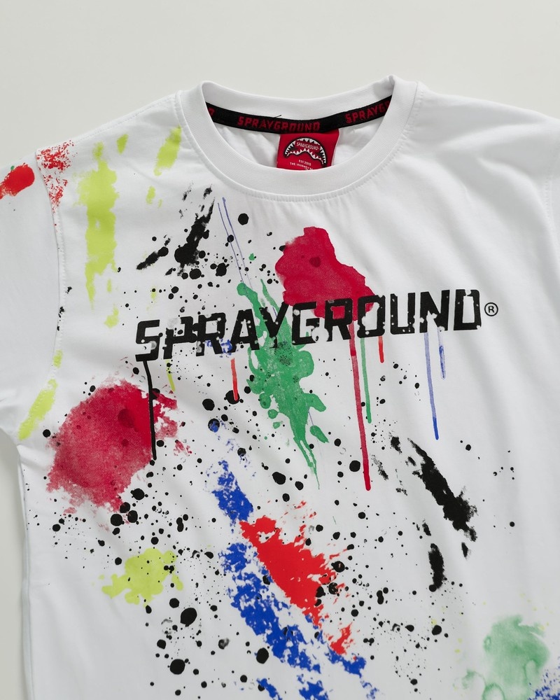 White Sprayground Color Splat Kids' T Shirts | 596374132