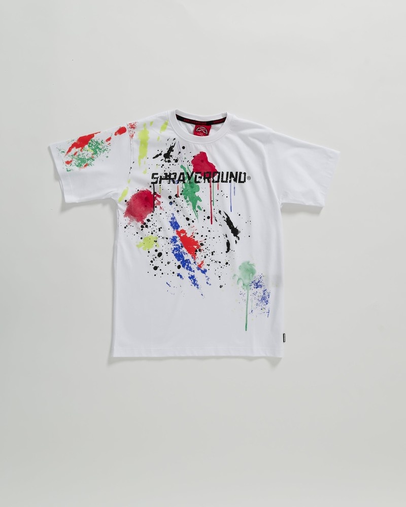 White Sprayground Color Splat Kids\' T Shirts | 596374132