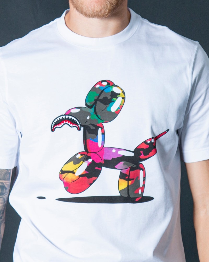 White Sprayground Dog Joker Men's T Shirts | 813685321