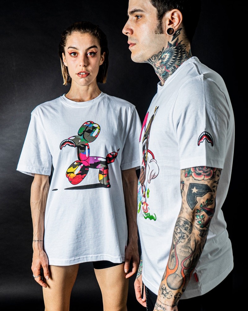 White Sprayground Dog Joker Women's T Shirts | 258590392