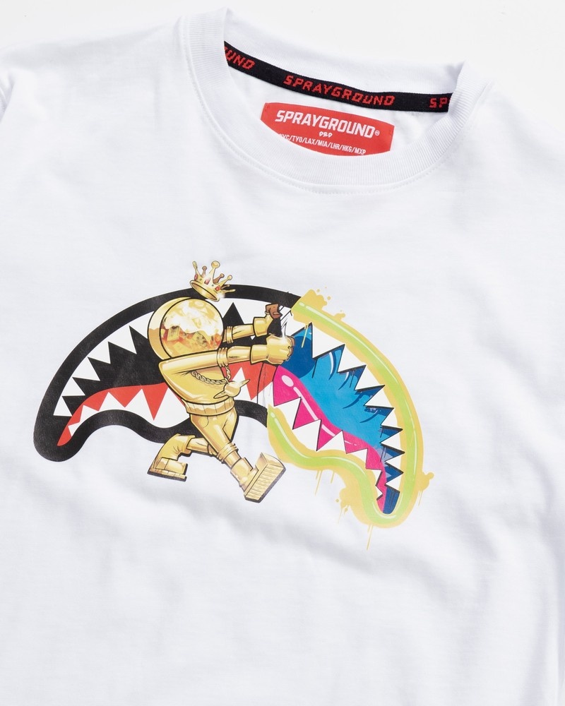 White Sprayground Gold Astrocurtain Kids' T Shirts | 350656353