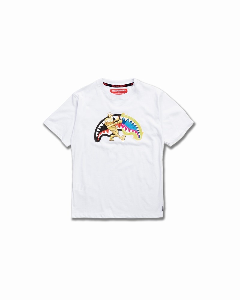 White Sprayground Gold Astrocurtain Kids\' T Shirts | 350656353
