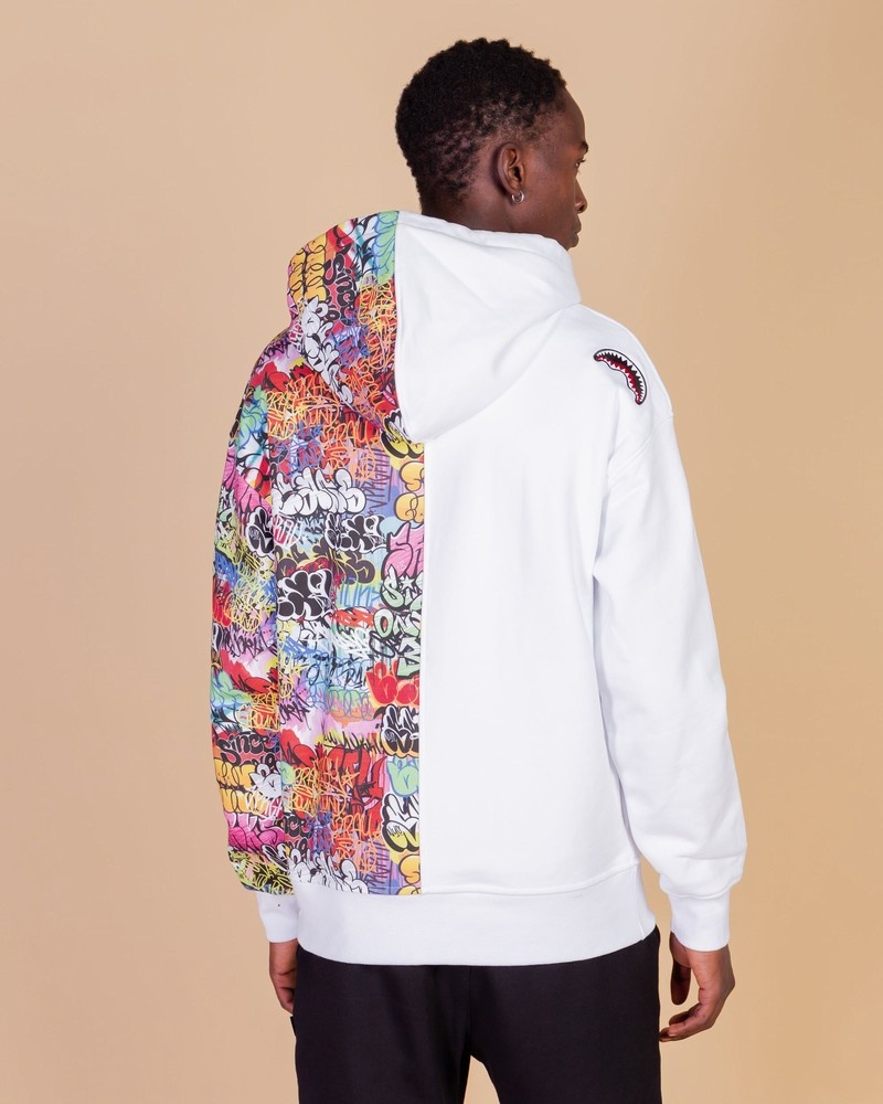 White Sprayground Half Graff Men's Hoodie | 648339986