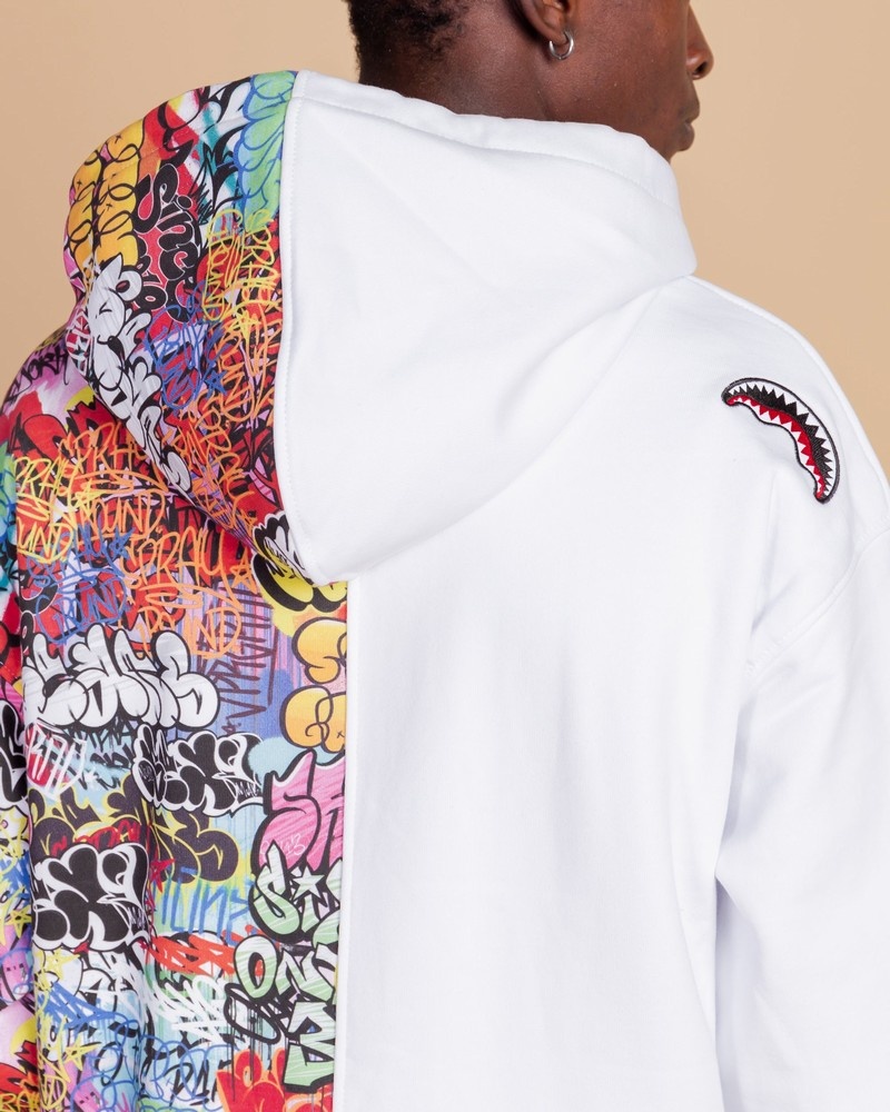 White Sprayground Half Graff Men's Hoodie | 648339986