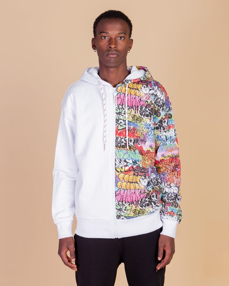 White Sprayground Half Graff Men's Hoodie | 648339986