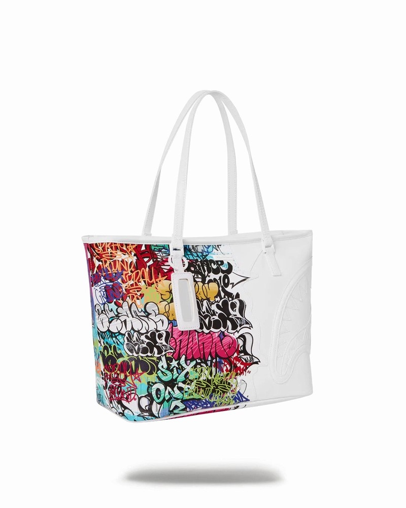 White Sprayground Half Graff Men's Tote Bags | 148870015