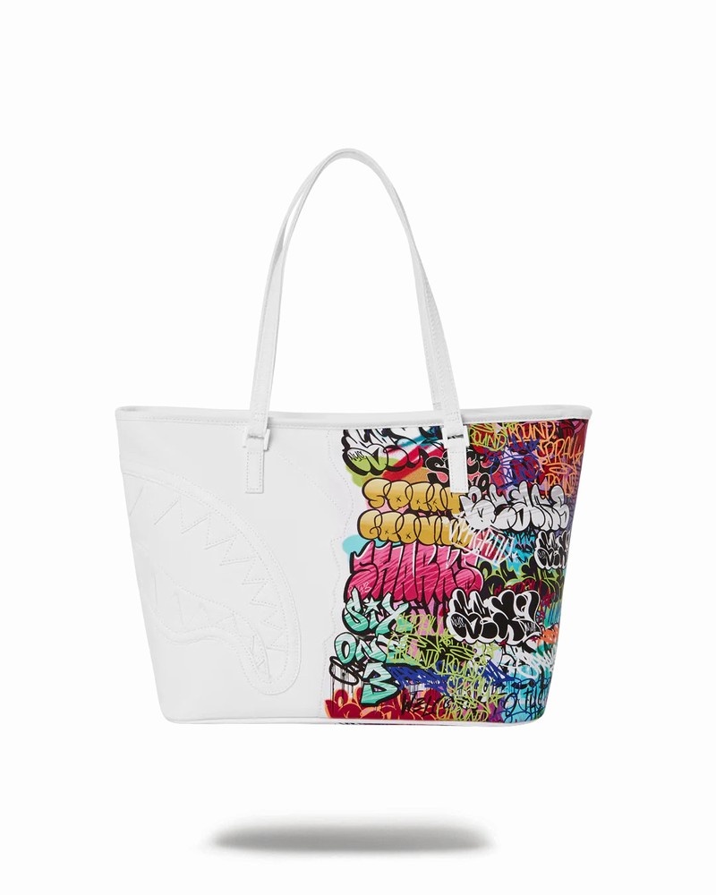 White Sprayground Half Graff Men's Tote Bags | 148870015