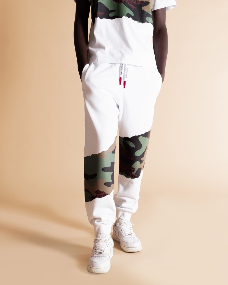 White Sprayground Joggers Andre Camo Men\'s Pants | 891871883