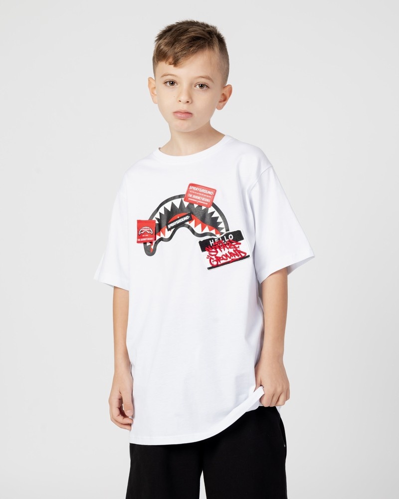 White Sprayground Label Shark Crew Kids\' T Shirts | 954462200