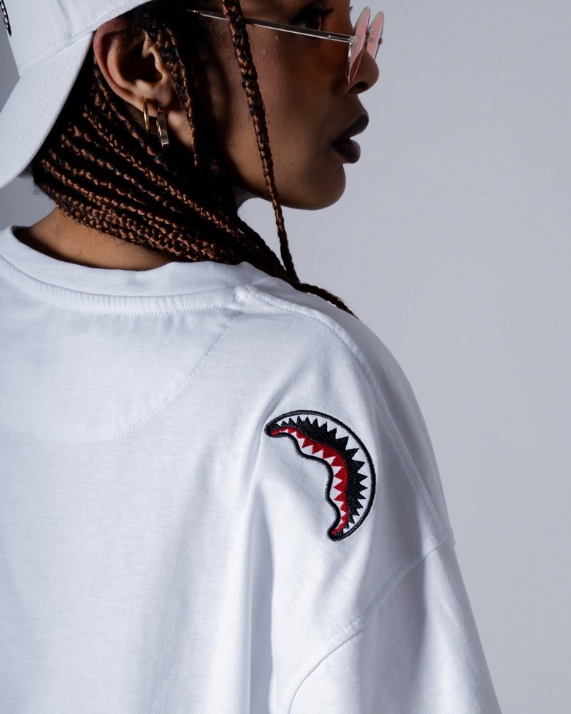White Sprayground Loose Smooth Crop Women's T Shirts | 279452536