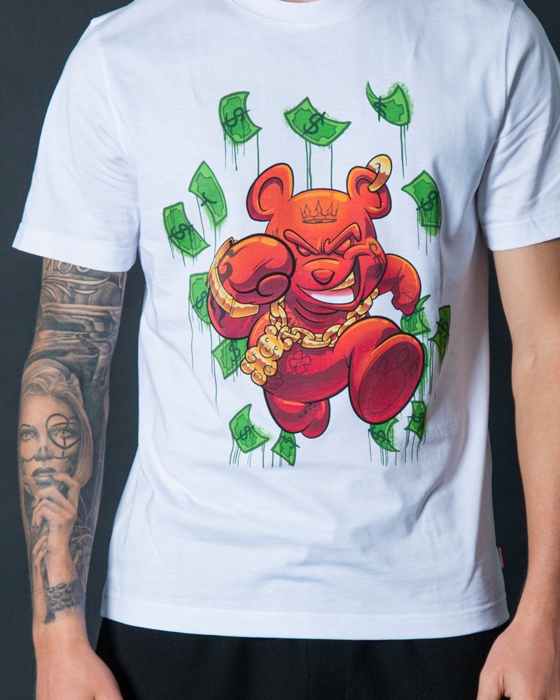White Sprayground Money Bear Men's T Shirts | 268940563