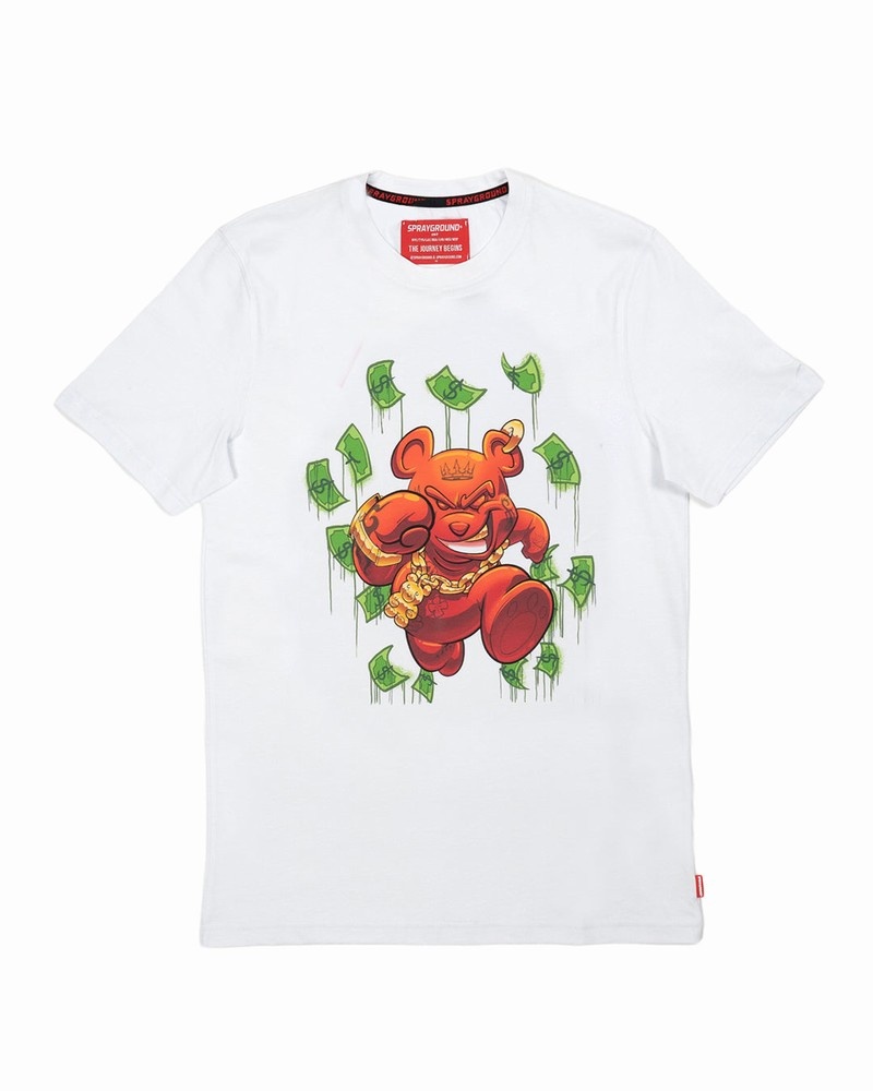 White Sprayground Money Bear Men's T Shirts | 268940563