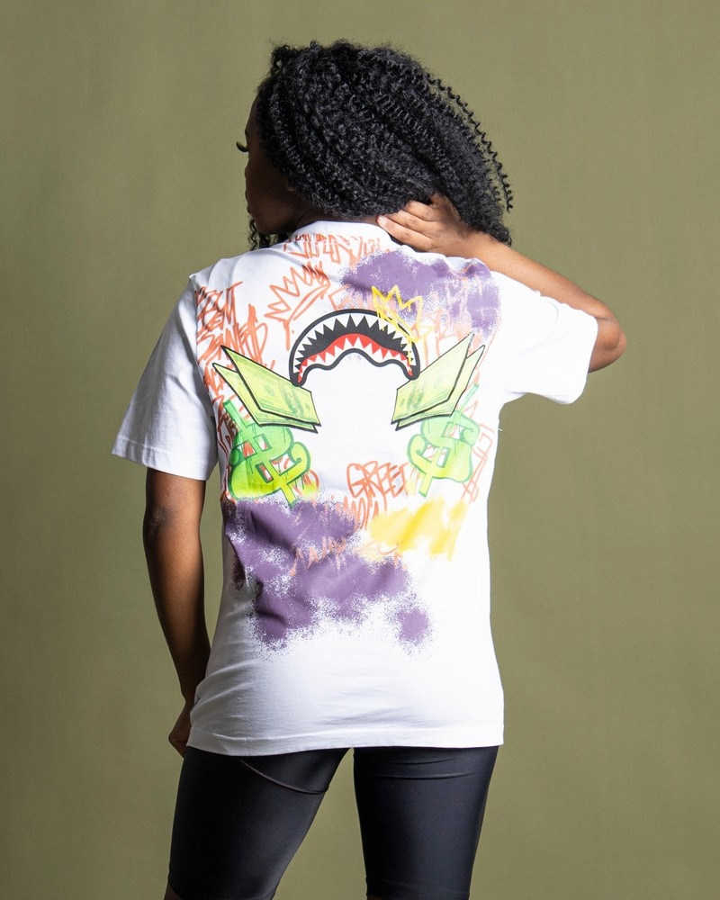 White Sprayground Money Women's T Shirts | 350441071