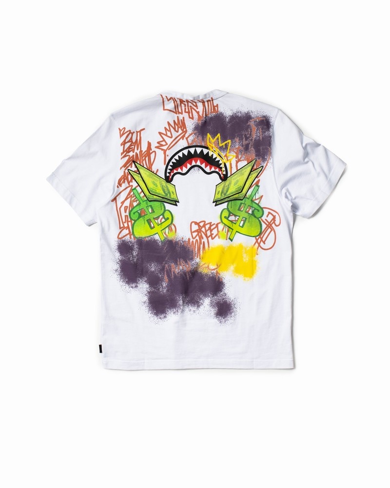 White Sprayground Money Women's T Shirts | 350441071