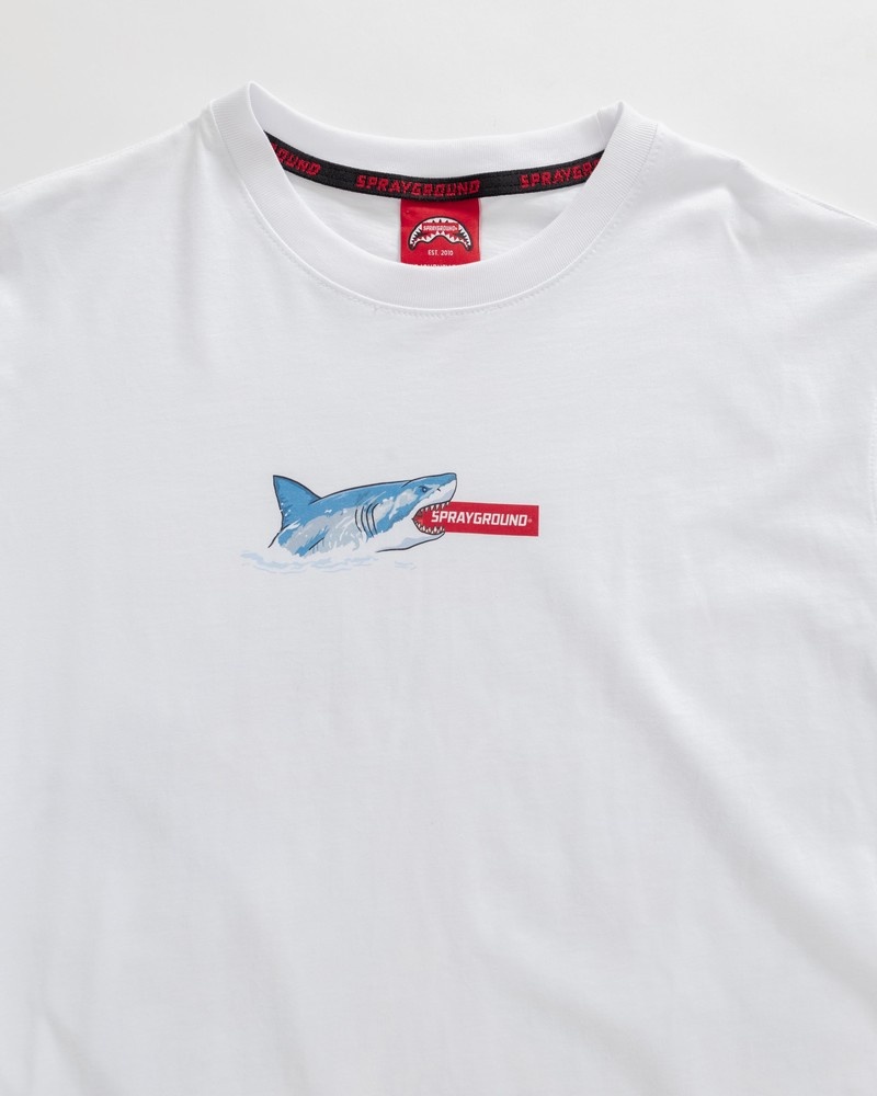 White Sprayground Shark Island Over Men's T Shirts | 12370941
