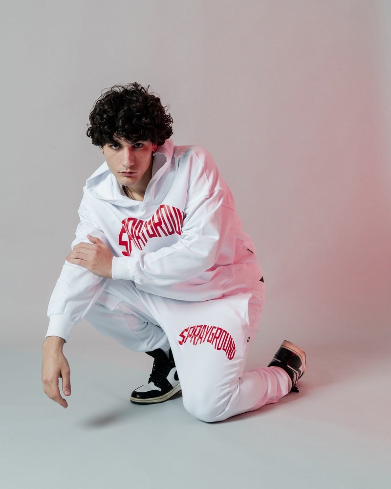 White Sprayground Shark Shape Basic Men's Hoodie | 500715472