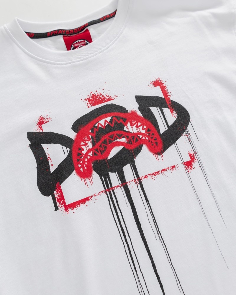 White Sprayground Shark Stencil Over Kids' T Shirts | 83605584
