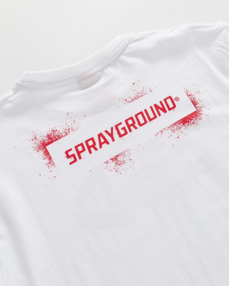White Sprayground Shark Stencil Over Kids' T Shirts | 83605584