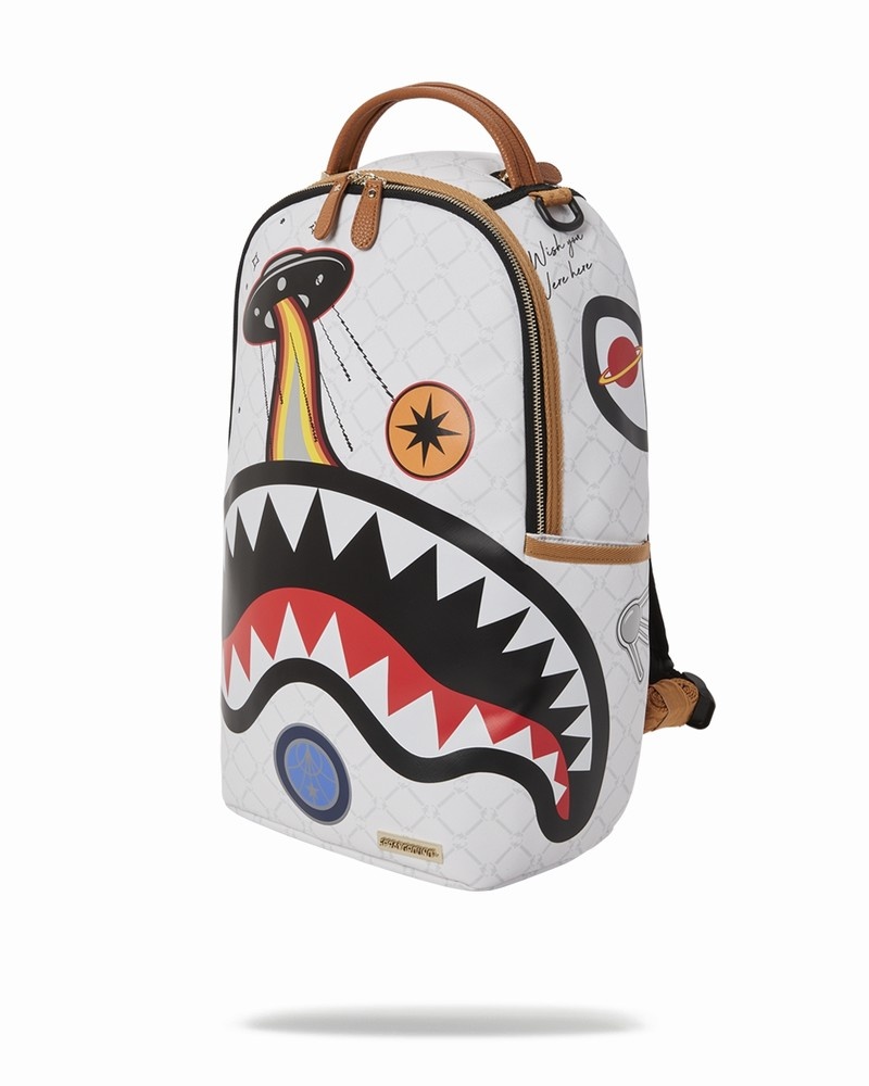 White Sprayground Ufo Outta This World Men's Backpacks | 501155953