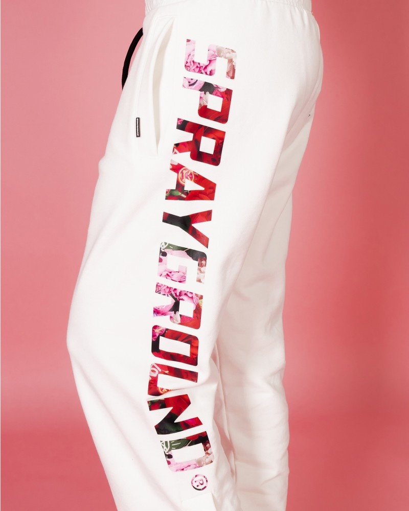 White Sprayground Vandalized Peonies Women's Joggers | 456260410