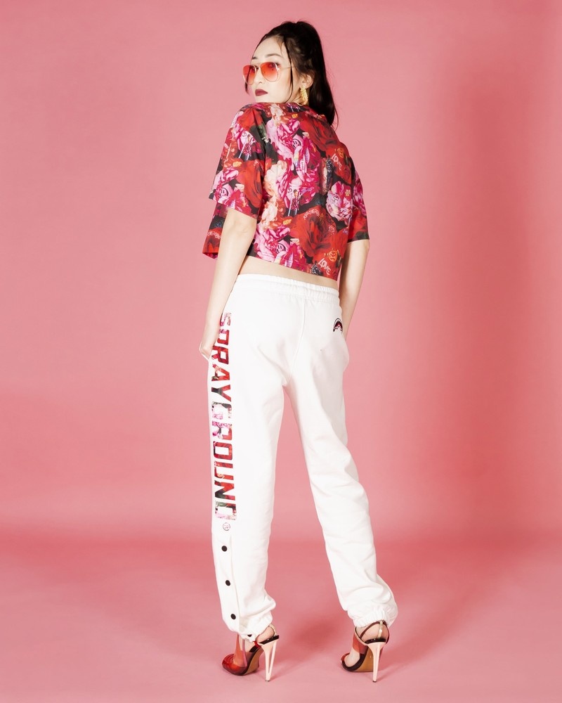 White Sprayground Vandalized Peonies Women's Joggers | 456260410