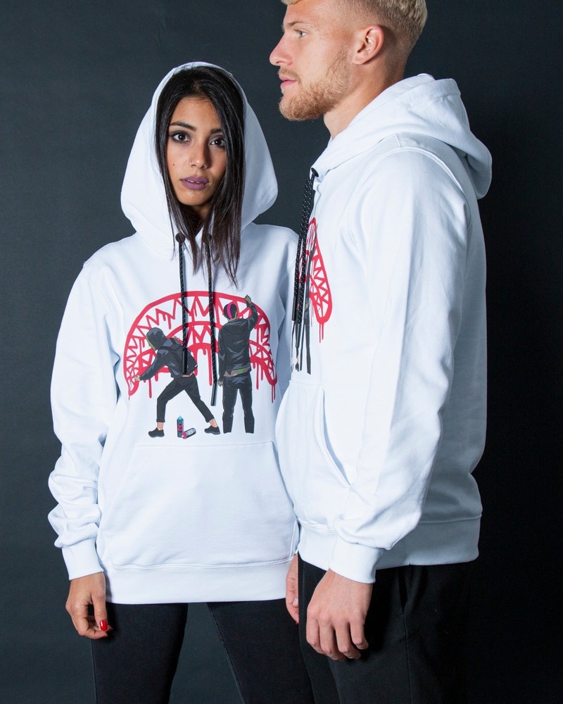 White Sprayground Wall Hood Women's Hoodie | 83177918